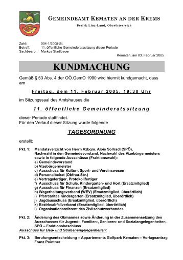 KUNDMACHUNG - Kematen an der Krems - Land OberÃ¶sterreich