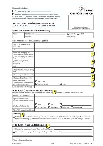 Antrag auf Behindertenhilfe nach dem OÖ.Behindertengesetz 1991