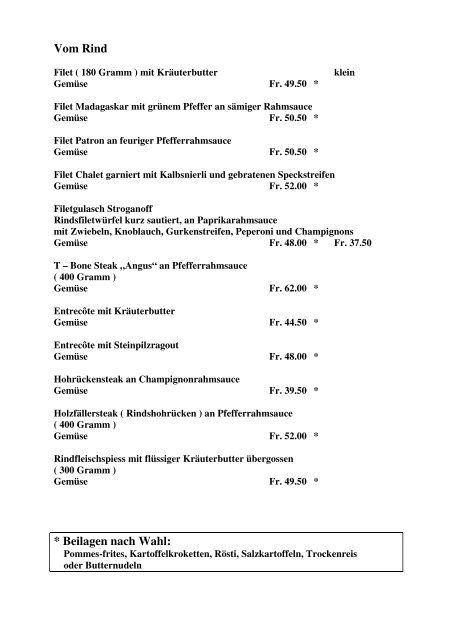 Beilagen nach Wahl - Waldgasthaus Chalet Saalhöhe