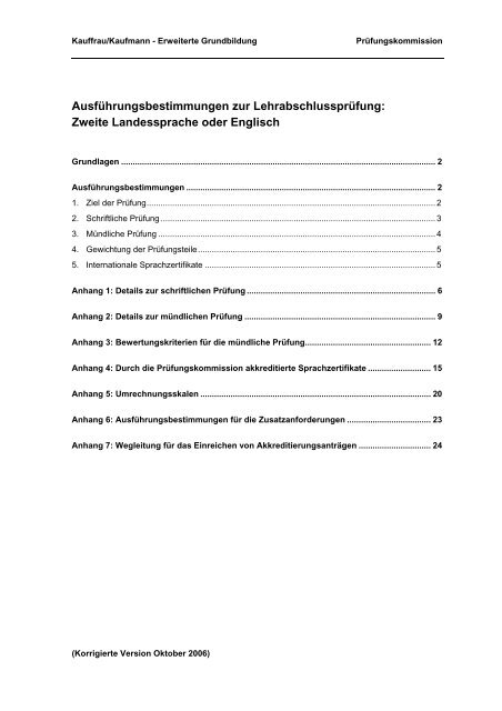 Ausführungsbestimmungen zweite Landessprache oder Englisch