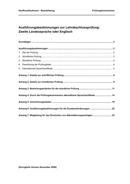 Ausführungsbestimmungen zur Lehrabschlussprüfung: Zweite ...