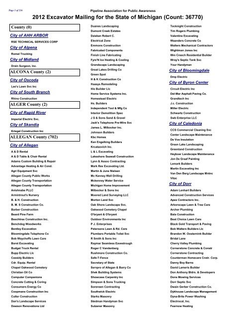 2012 - Michigan Awareness Pipeline for Public Association Excavators