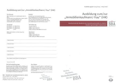 Ausbi[dung zum/zur „ImmobiLienkaufmann/-frau“ (IHK) ~ ~. 'ö Ps - BBA