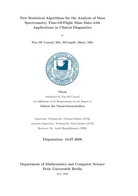 New Statistical Algorithms for the Analysis of Mass - FU Berlin, FB MI ...