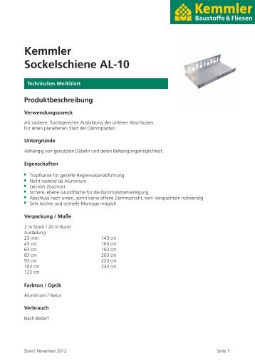 Kemmler Sockelschiene AL-10 Produktbeschreibung
