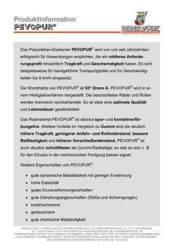 Produkt-Information PEVOPUR® 93° Shore A - Räder-Vogel