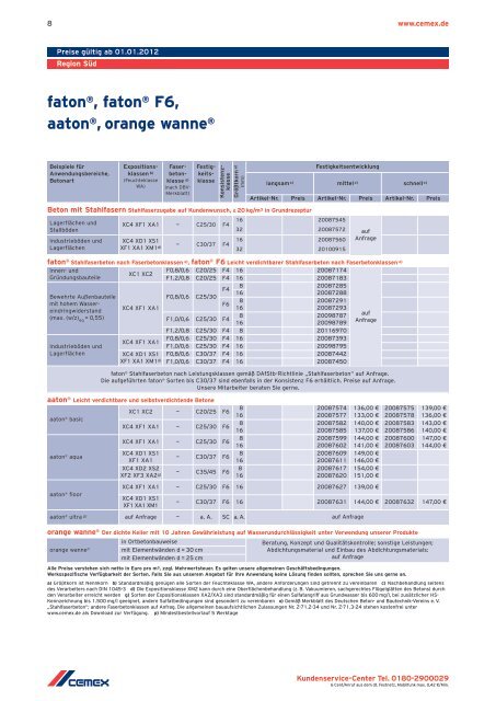 Preisliste Region Süd - CEMEX Deutschland AG