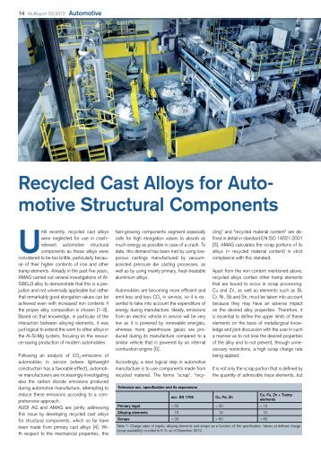 AluReport 2012/3 - Recycled cast alloys for ... - Austria Metall AG