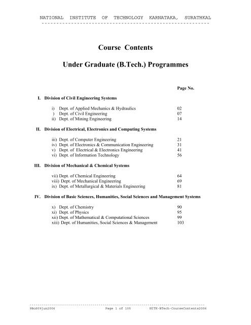 Course Contents Under Graduate B Tech National Institute Of