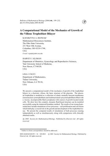 A Computational Model of the Mechanics of Growth of the Villous ...