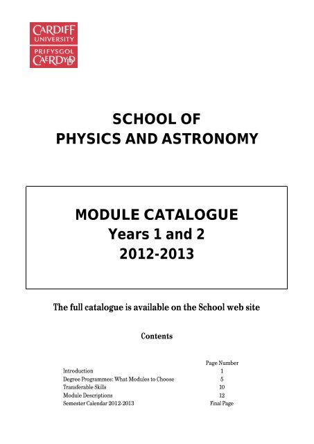 what modules to choose - School of Physics and Astronomy - Cardiff ...