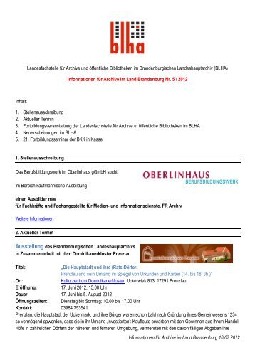 Informationen für Archive im Land Brandenburg 16.07.2012 ...