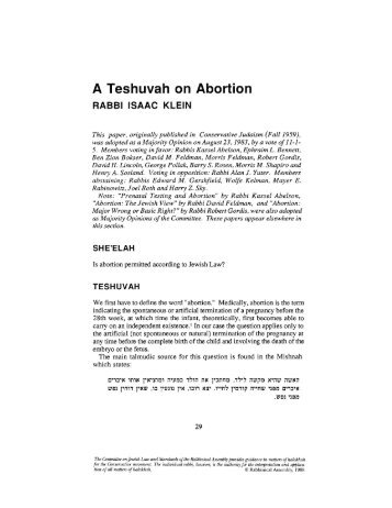 A Teshuvah on Abortion - The Rabbinical Assembly