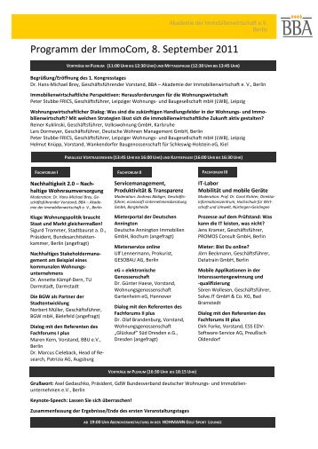 Programm der ImmoCom, 8. September 2011