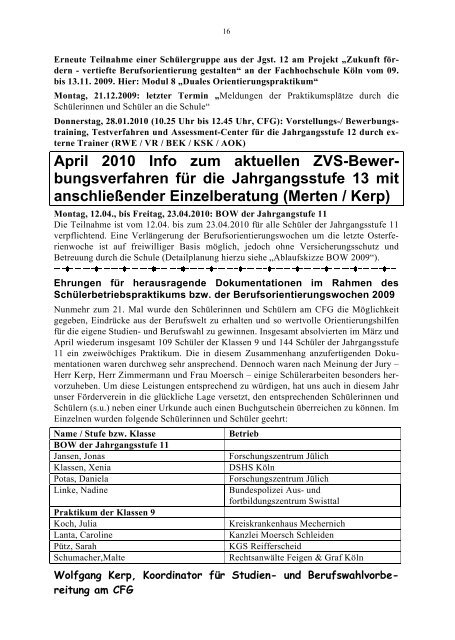 Neues vom CFG - Heft 27 - Herbst 2009 (PDF