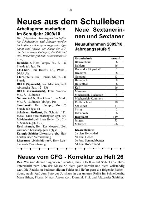 Neues vom CFG - Heft 27 - Herbst 2009 (PDF