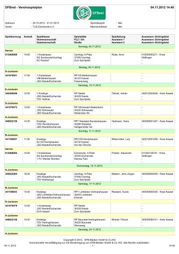 Spielplan - von TSV Escherode