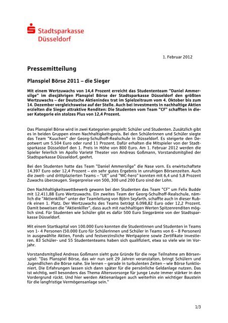 Pressemitteilung - Stadtsparkasse Düsseldorf