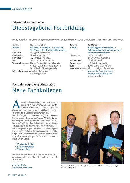 MBZ Ausgabe 02/2013 - Zahnärztekammer Berlin