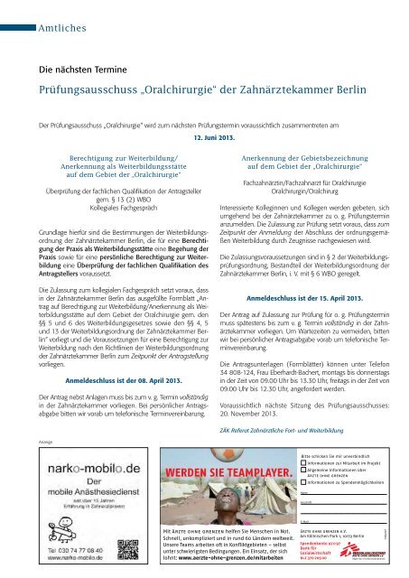 MBZ Ausgabe 02/2013 - Zahnärztekammer Berlin