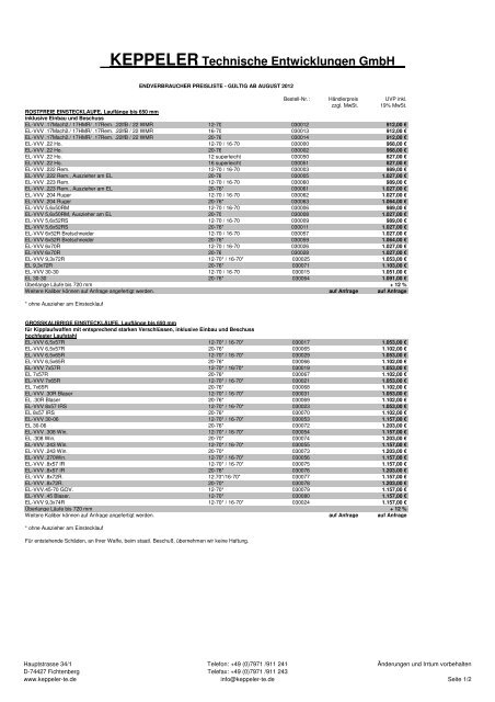 Preisliste JAGD (PDF - Acrobat Reader) für ... - Keppeler