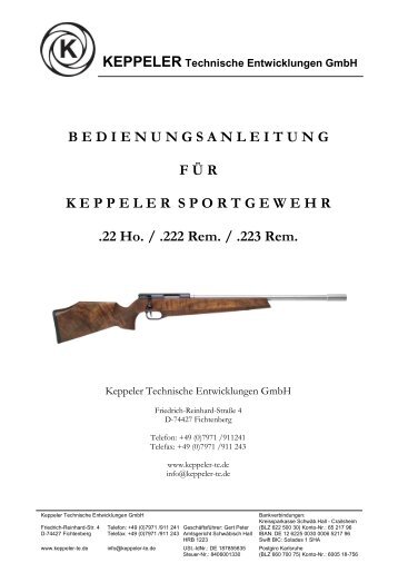 Gebrauchsanweisung für Keppeler Sportgewehr von Kaliber .22 Ho