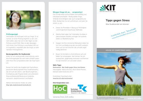 Flyer "Tipps gegen Stress" - House of Competence (HoC) - KIT