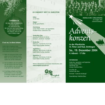 Programm Adventskonzert 2004 - Gesangverein Einigkeit eV Karlstein