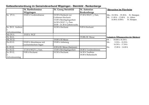 Gottesdienstordnung im Gemeindeverbund Wippingen - Steinbild ...