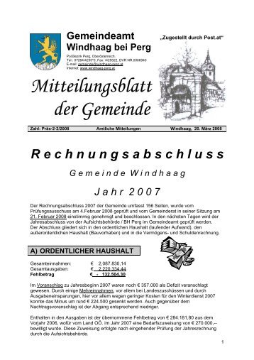 Mitteilungsblatt der Gemeinde - Gemeinde Windhaag bei Perg