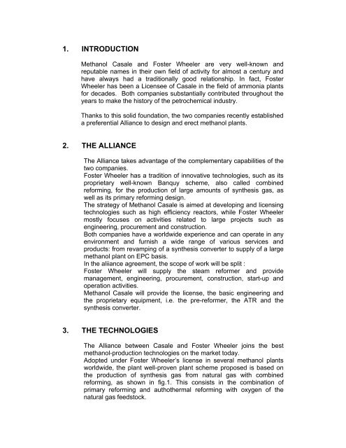 METHANOL CASALE AND FOSTER WHEELER: THE NEW ...