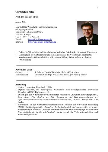 Curriculum vitae Prof. Dr. Jochen Streb - Lehrstuhl für Wirtschafts ...