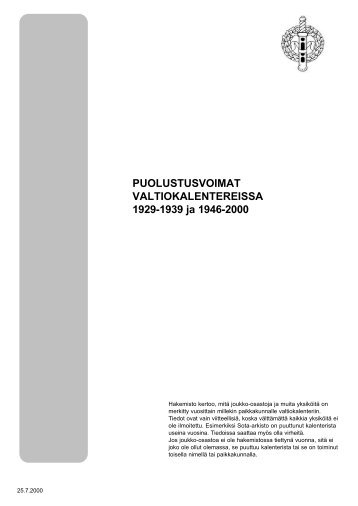 PUOLUSTUSVOIMAT VALTIOKALENTEREISSA 1929-1939 ja 1946 ...