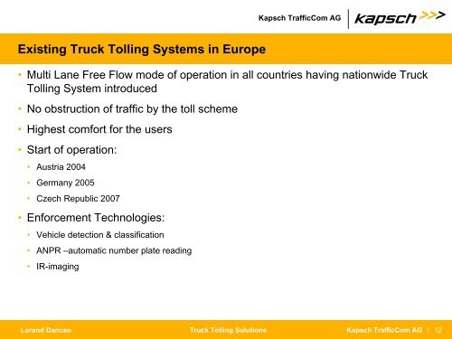 Truck Tolling Solutions - Technological Possibilities for implementation