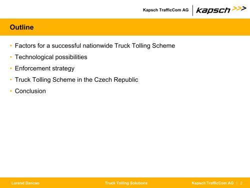 Truck Tolling Solutions - Technological Possibilities for implementation