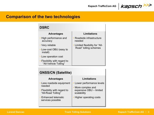 Truck Tolling Solutions - Technological Possibilities for implementation