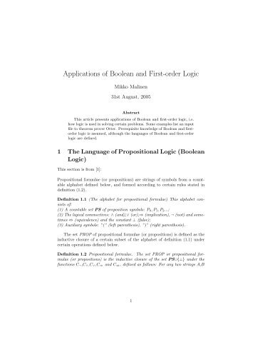 Applications of Boolean and First-order Logic