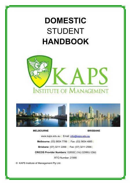 DOMESTIC STUDENT HANDBOOK - KAPS Institute of Management