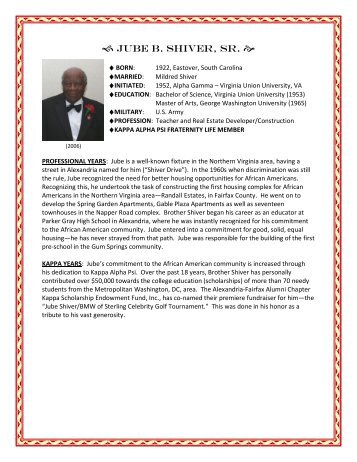 JUBE B. SHIVER, SR. - Alexandria-Fairfax (VA) Alumni Chapter