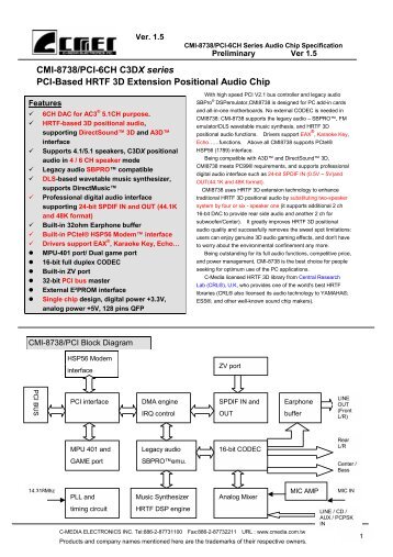 CMI8738 PCI 6ch audio chip specifications