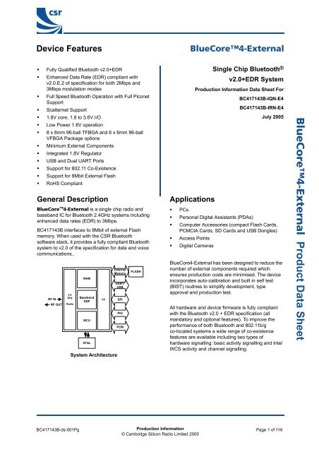 CSR BC417 datasheet