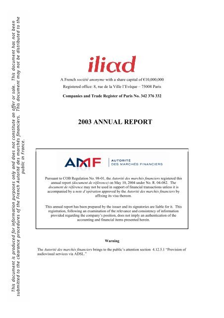 2003 ANNUAL REPORT - Iliad