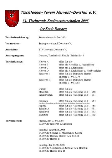 Tischtennis-Stadtmeisterschaften 2005 - Stadtsportverband Dorsten ...