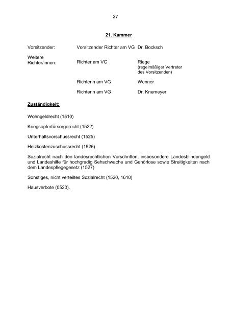 Geschäftsverteilung 2013 in Rechtssachen - Verwaltungsgericht ...
