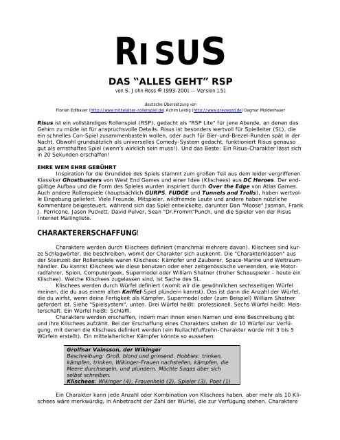 Risus 1.5 Deutsch im PDF-Format - Greywood