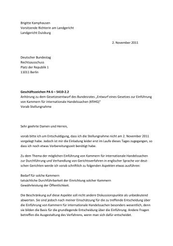 Stellungnahme Brigitte Kamphausen - Deutscher Bundestag