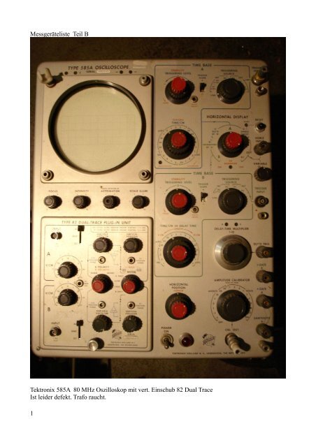 Messgeräteliste Teil B Tektronix 585A 80 MHz Oszilloskop mit vert ...