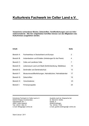 Bibliothek (pdf) - Kulturkreis Fachwerk im Celler Land eV