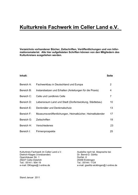 Bibliothek (pdf) - Kulturkreis Fachwerk im Celler Land eV