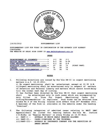 NOTES 1. Following directions are issued by Hon ... - Delhi High Court